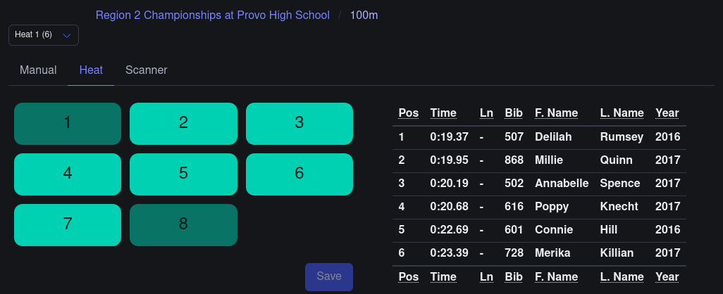Lane Assignment Finish Recorder